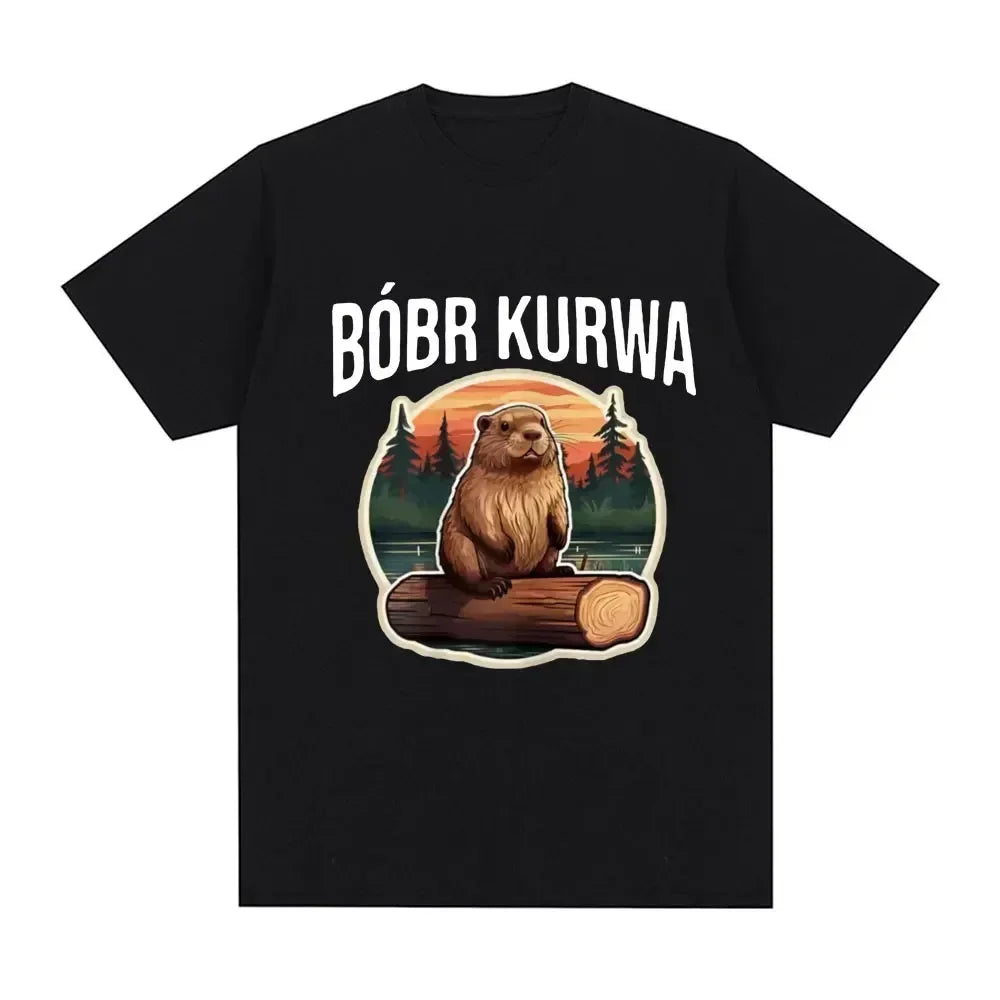 Bober Kurwa Bobr Funny Meme Graphic T-Shirt Unisex Hip Hop Style Loose Fit Short Sleeve Comfort Tee