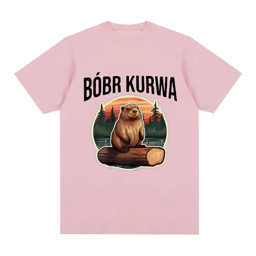 Bober Kurwa Bobr Funny Meme Graphic T-Shirt Unisex Hip Hop Style Loose Fit Short Sleeve Comfort Tee