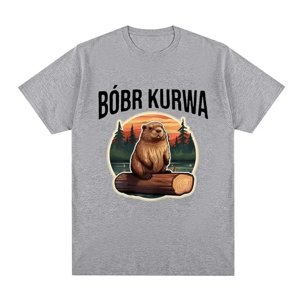 Bober Kurwa Bobr Funny Meme Graphic T-Shirt Unisex Hip Hop Style Loose Fit Short Sleeve Comfort Tee