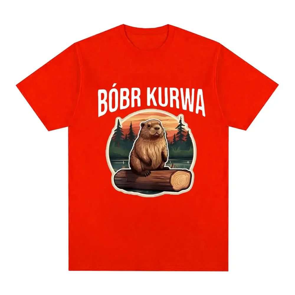 Bober Kurwa Bobr Funny Meme Graphic T-Shirt Unisex Hip Hop Style Loose Fit Short Sleeve Comfort Tee