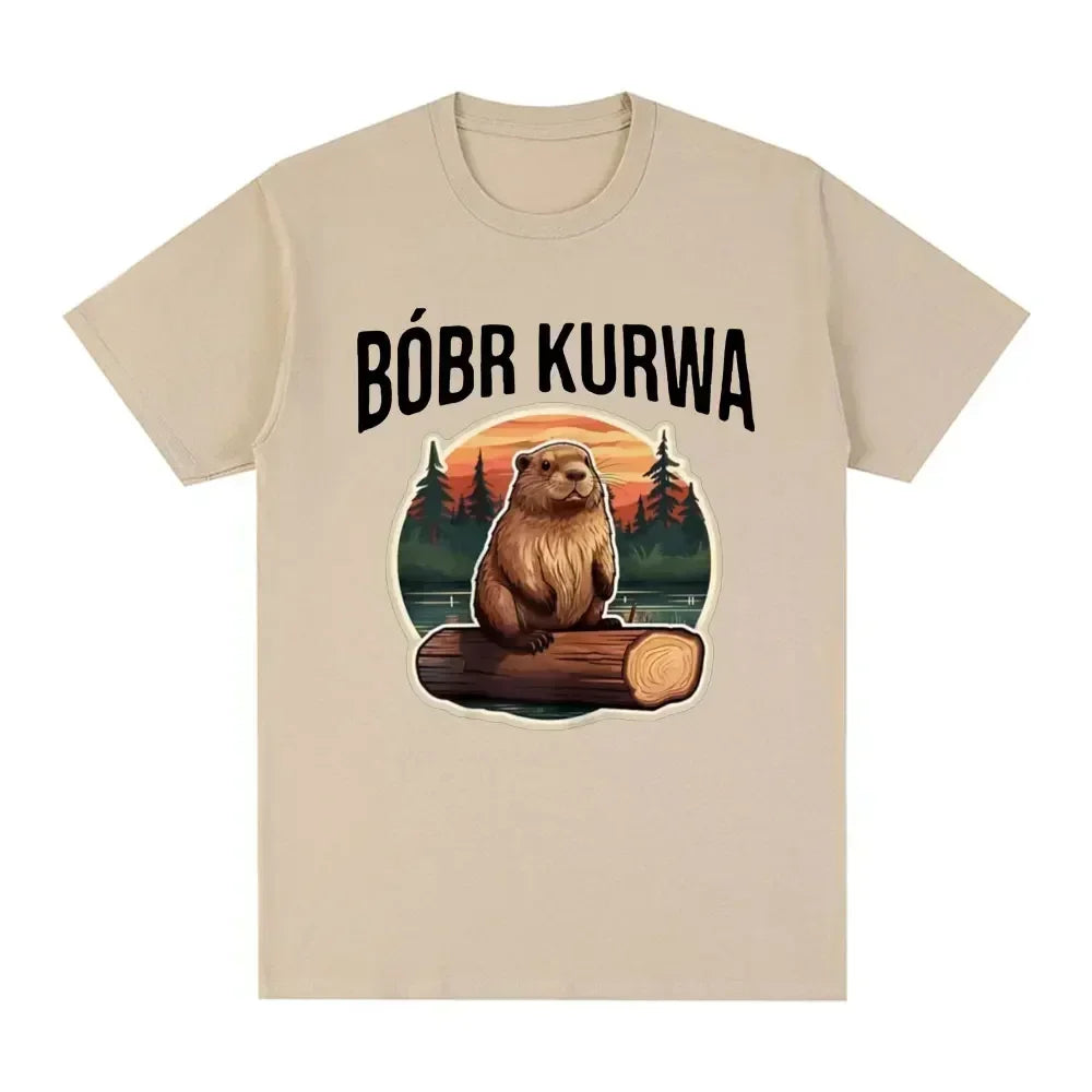Bober Kurwa Bobr Funny Meme Graphic T-Shirt Unisex Hip Hop Style Loose Fit Short Sleeve Comfort Tee