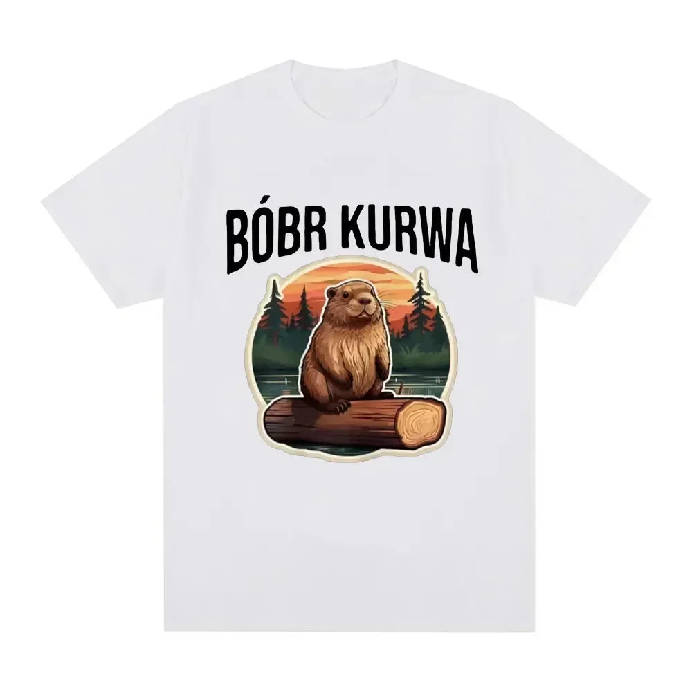 Bober Kurwa Bobr Funny Meme Graphic T-Shirt Unisex Hip Hop Style Loose Fit Short Sleeve Comfort Tee