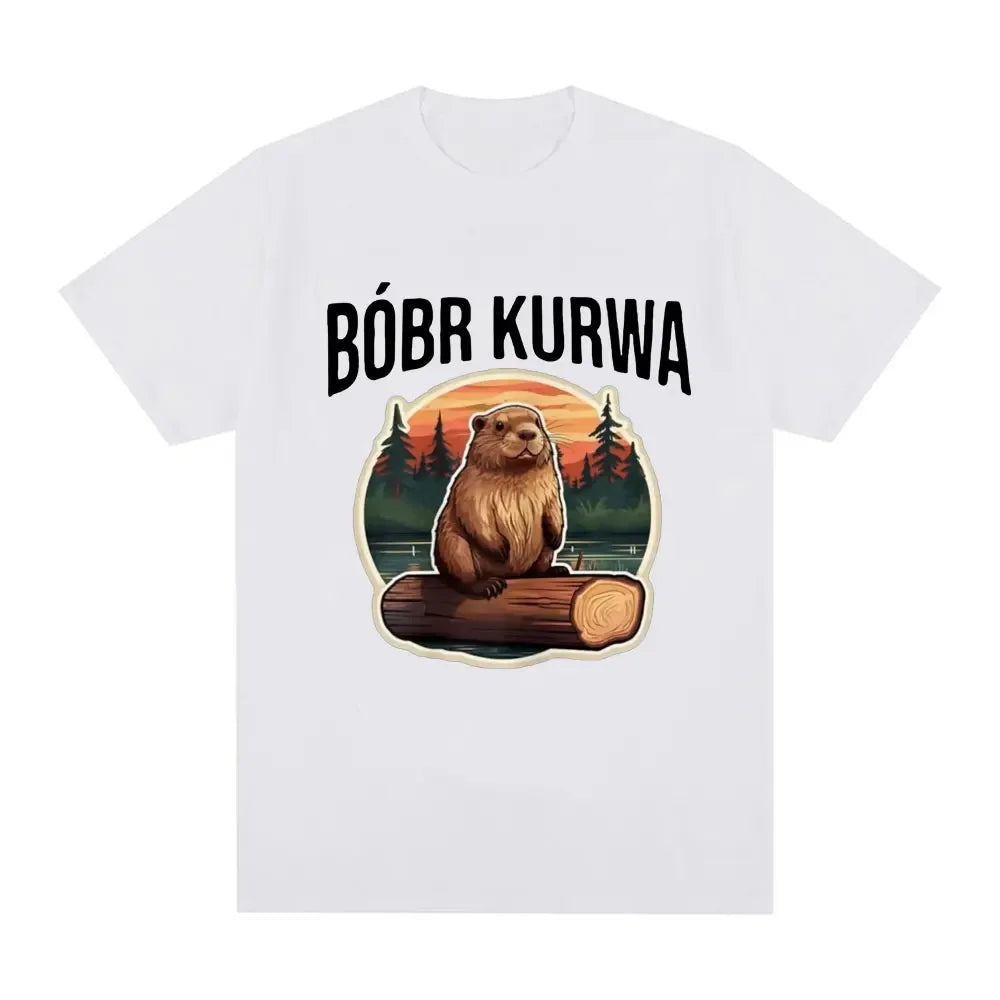 Bober Kurwa Bobr Funny Meme Graphic T-Shirt Unisex Hip Hop Style Loose Fit Short Sleeve Comfort Tee