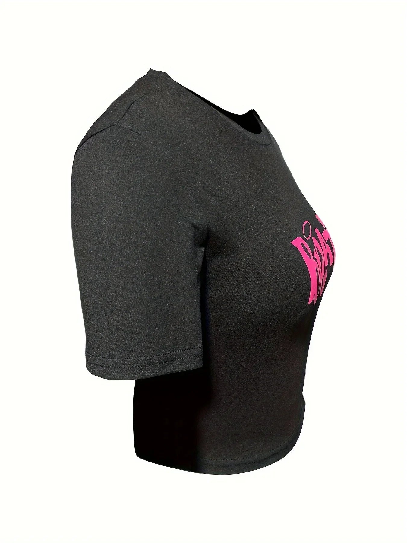 Women's Stylish Pink Y2K Cut T-Shirt with Bratz Letter Print O-Neck Short Sleeve Slim Fit Top