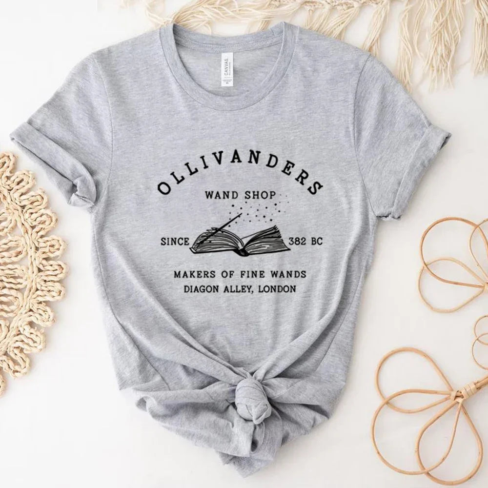 Ollivanders Wand Shop T Shirt Wizard Book Shop Magic Tee Unisex Short Sleeve Shirt Book Nerd Aesthetic Top