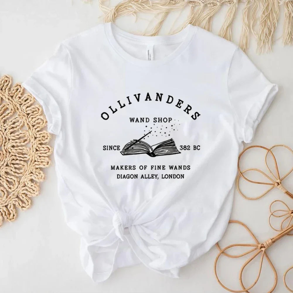 Ollivanders Wand Shop T Shirt Wizard Book Shop Magic Tee Unisex Short Sleeve Shirt Book Nerd Aesthetic Top