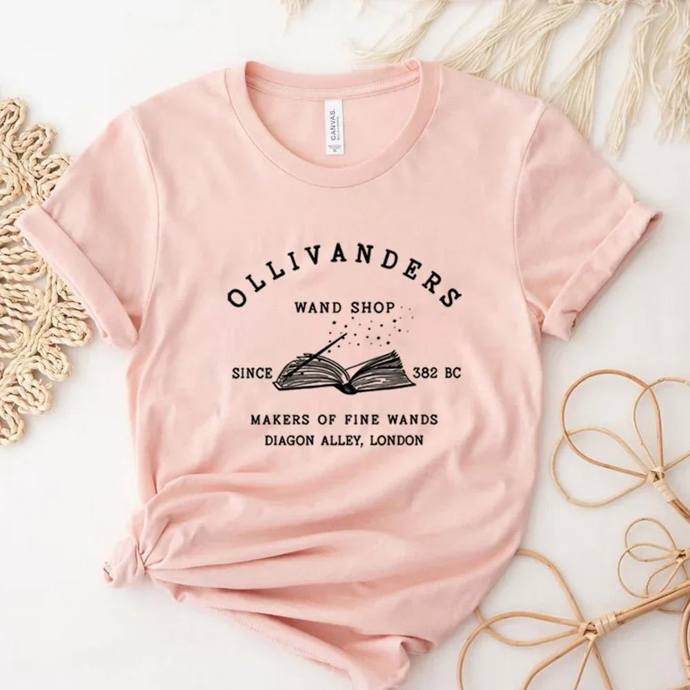 Ollivanders Wand Shop T Shirt Wizard Book Shop Magic Tee Unisex Short Sleeve Shirt Book Nerd Aesthetic Top