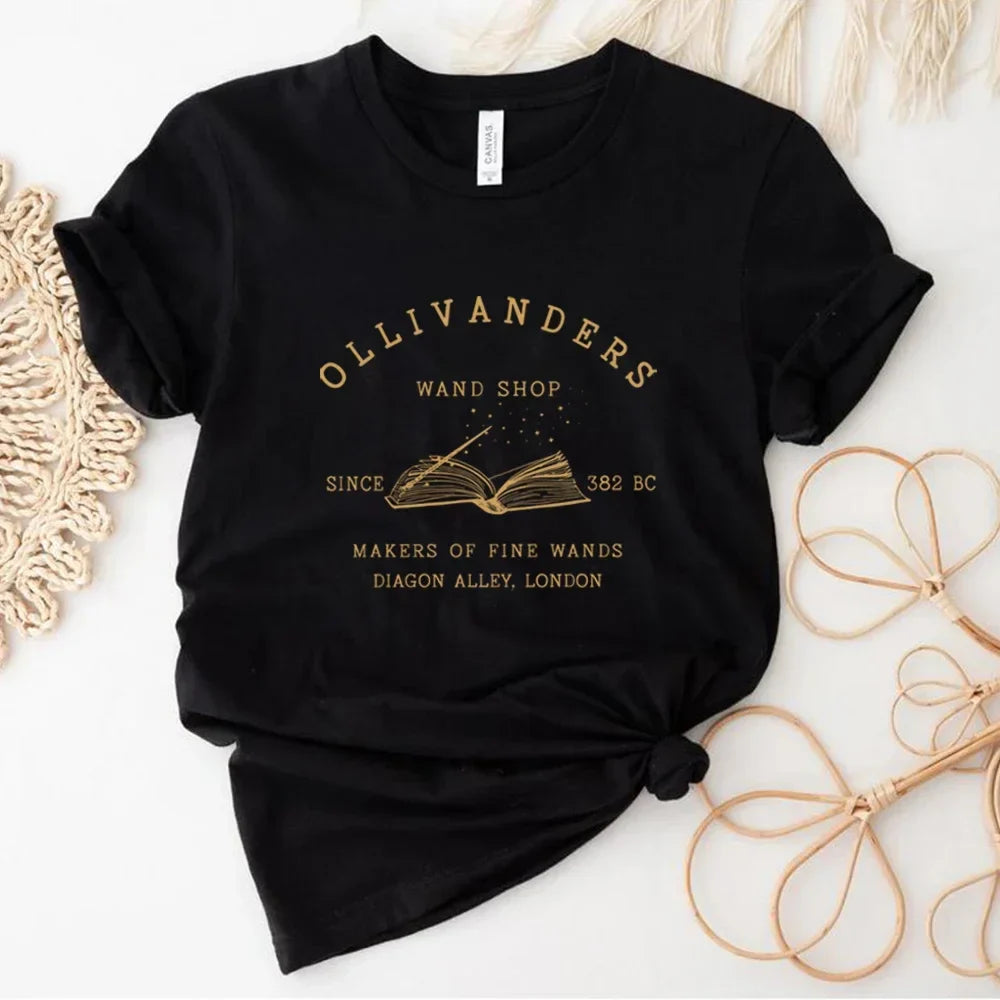 Ollivanders Wand Shop T Shirt Wizard Book Shop Magic Tee Unisex Short Sleeve Shirt Book Nerd Aesthetic Top