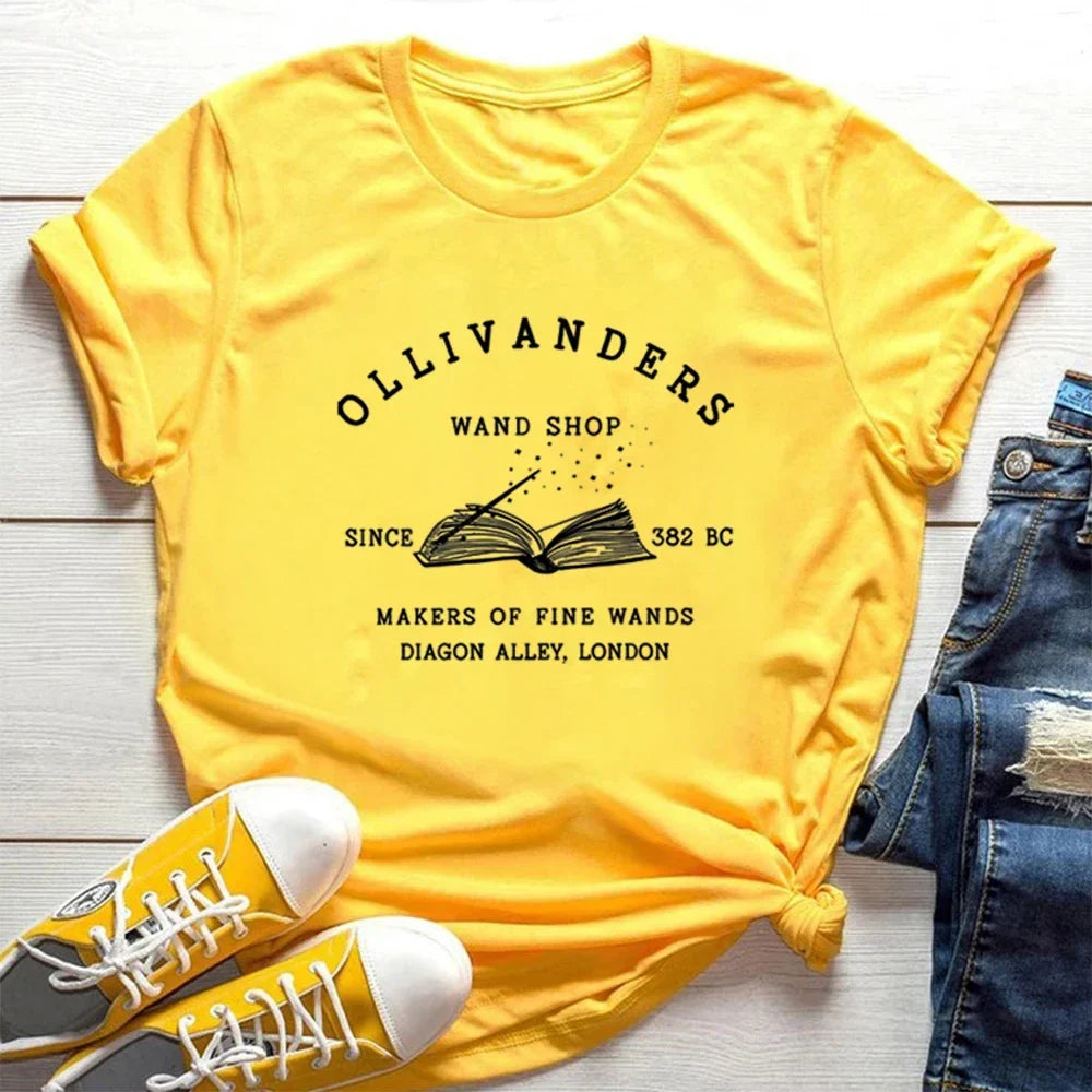 Ollivanders Wand Shop T Shirt Wizard Book Shop Magic Tee Unisex Short Sleeve Shirt Book Nerd Aesthetic Top