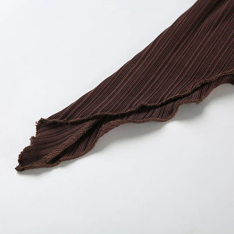 Sexy Summer Two Piece Set Women Cropped Halter Top with Asymmetric Hem Skirt Featuring Metal Ring Button Detail