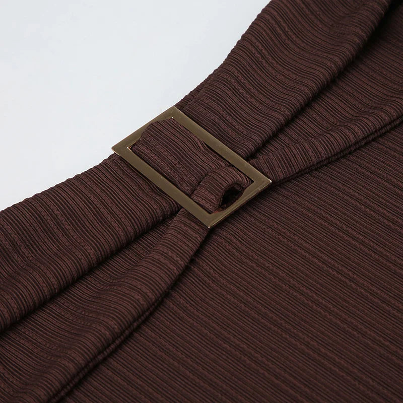 Sexy Summer Two Piece Set Women Cropped Halter Top with Asymmetric Hem Skirt Featuring Metal Ring Button Detail