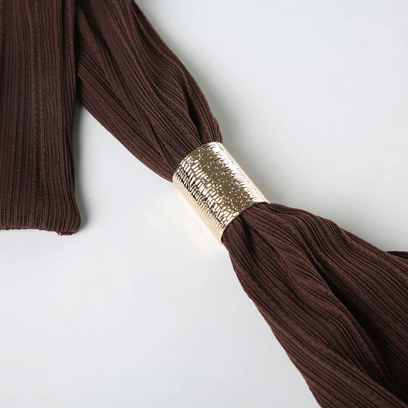 Sexy Summer Two Piece Set Women Cropped Halter Top with Asymmetric Hem Skirt Featuring Metal Ring Button Detail