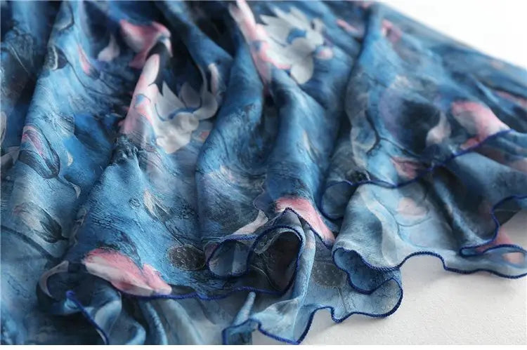 Flowy Chiffon Floral Print Maxi Dress for Women with Long Sleeves and Belt, Boho Beach Party Garden Elegant Dress