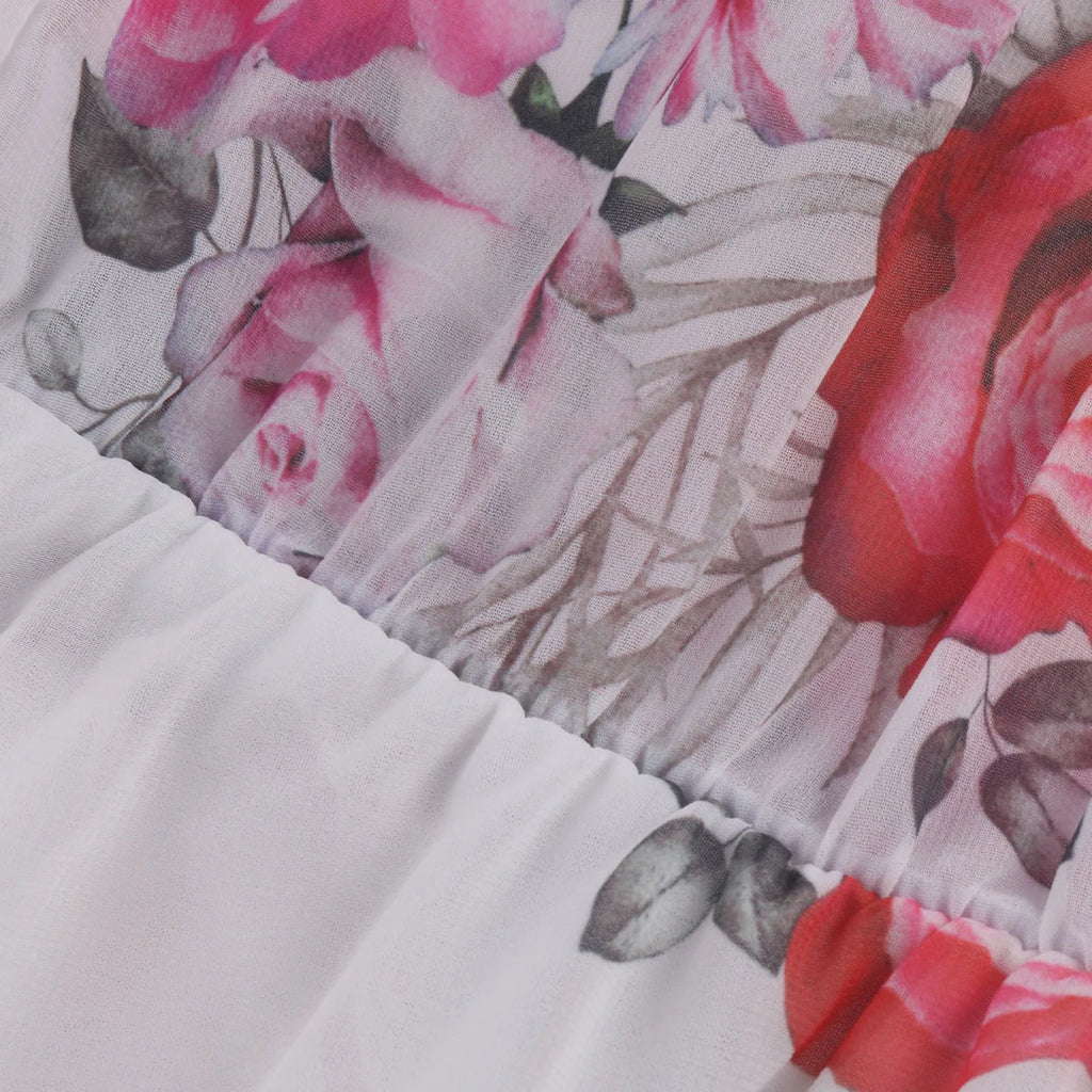 Women's Chiffon Off Shoulder Swing Dress with Ruffle Edge and Floral Print for Spring and Summer