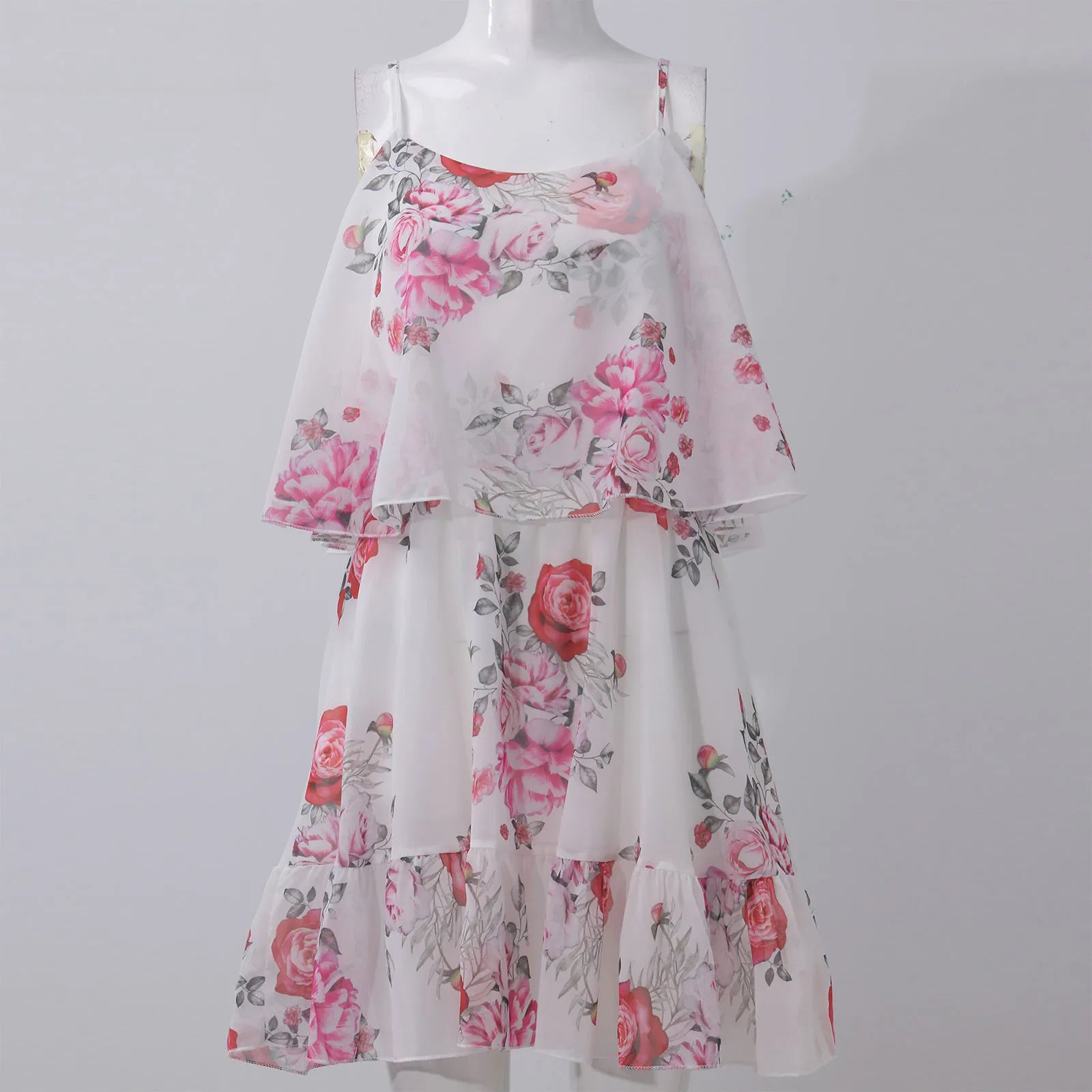 Women's Chiffon Off Shoulder Swing Dress with Ruffle Edge and Floral Print for Spring and Summer