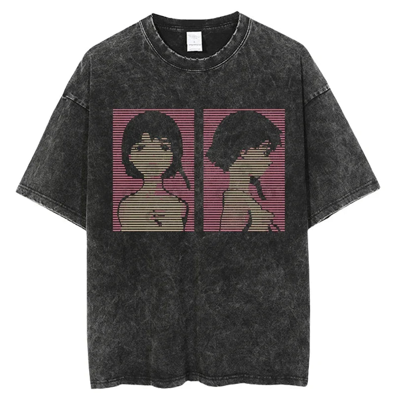 Japanese Anime Serial Experiments Lain Vintage Washed Cotton T Shirt Casual Short Sleeve Harajuku Style Unisex Summer Tee for Men and Women