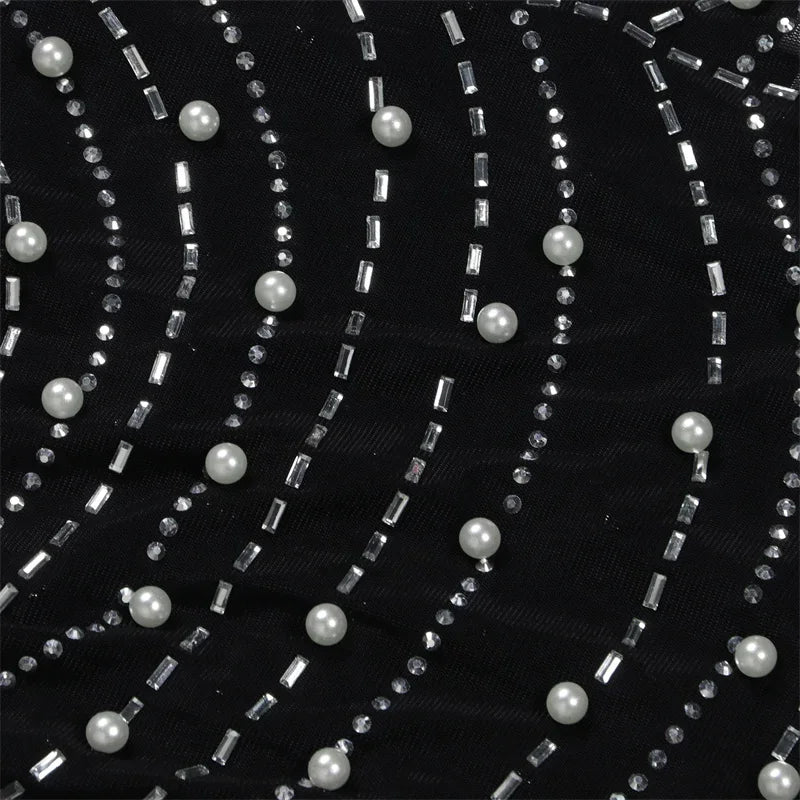 Elegant Backless Diamond Sheer Mesh Bodycon Dress with Feathers and Rhinestones for Nightlife and Celebrations