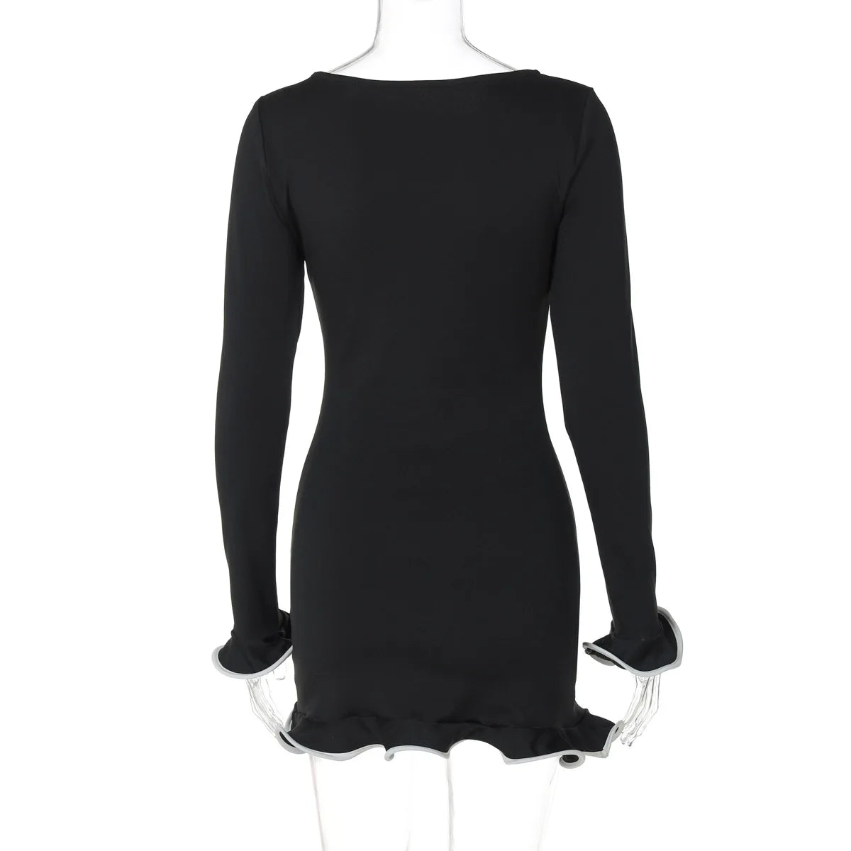 Ruffled Autumn Mini Dress for Women Slim Fit Long Sleeve Patchwork Elegant Casual Party Dress