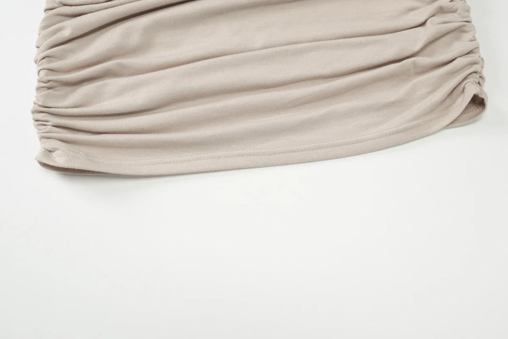 Dulzura Off Shoulder Long Sleeve Ruched Patchwork Mini Dress for Women Elegant Casual Party Clubwear for Spring and Summer