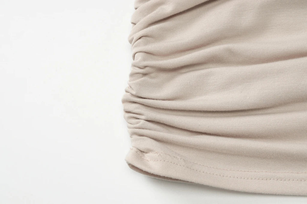 Dulzura Off Shoulder Long Sleeve Ruched Patchwork Mini Dress for Women Elegant Casual Party Clubwear for Spring and Summer