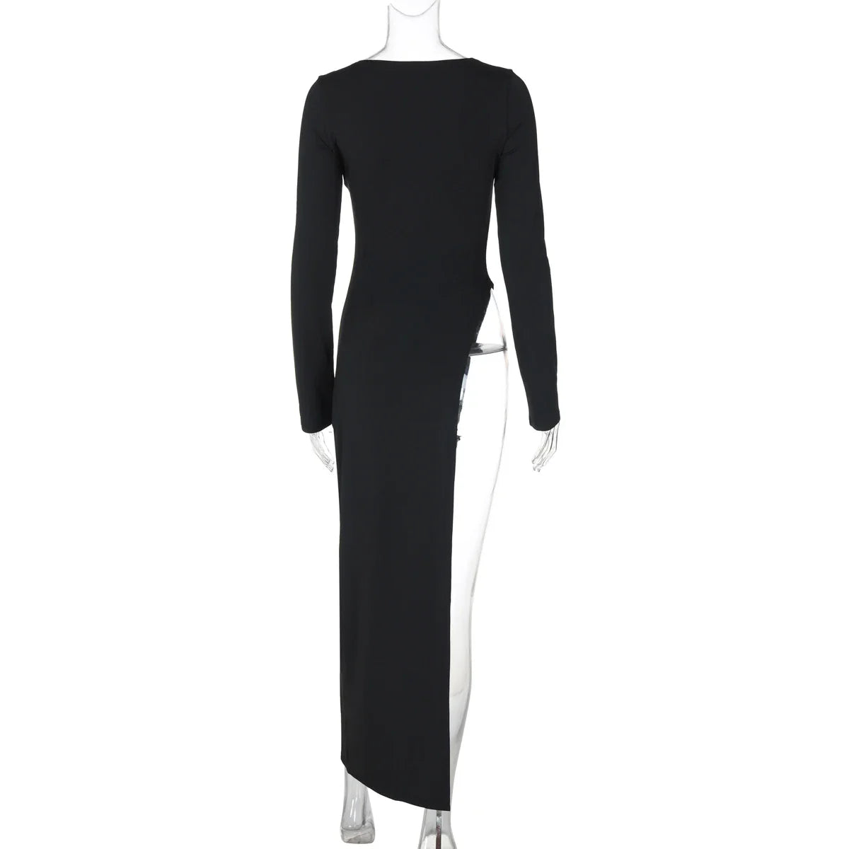 Dulzura Long Sleeve Maxi Dress with Side High Slit Solid Sexy Long Dress for Women's Party Club Streetwear Autumn Winter Chic Elegance