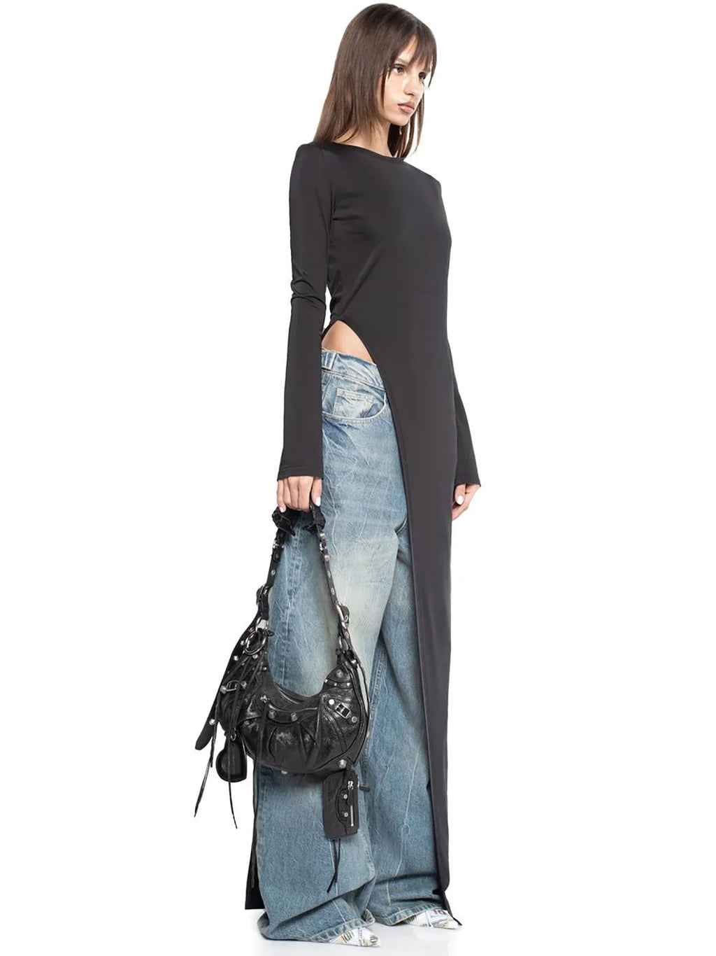 Dulzura Long Sleeve Maxi Dress with Side High Slit Solid Sexy Long Dress for Women's Party Club Streetwear Autumn Winter Chic Elegance