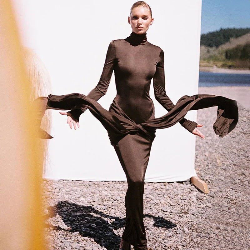 Elegant Long Sleeve Red Bodycon Dress for Party and Streetwear with Spring and Autumn Style