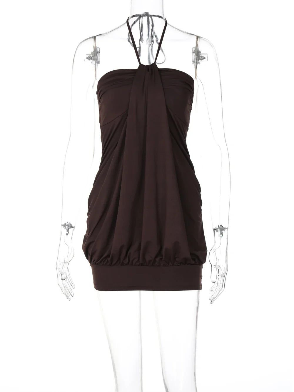 Dulzura Sexy Mini Halter Ruched Backless Dress for Women Summer Sleeveless Party Club Short Dress Solid Y2K Style