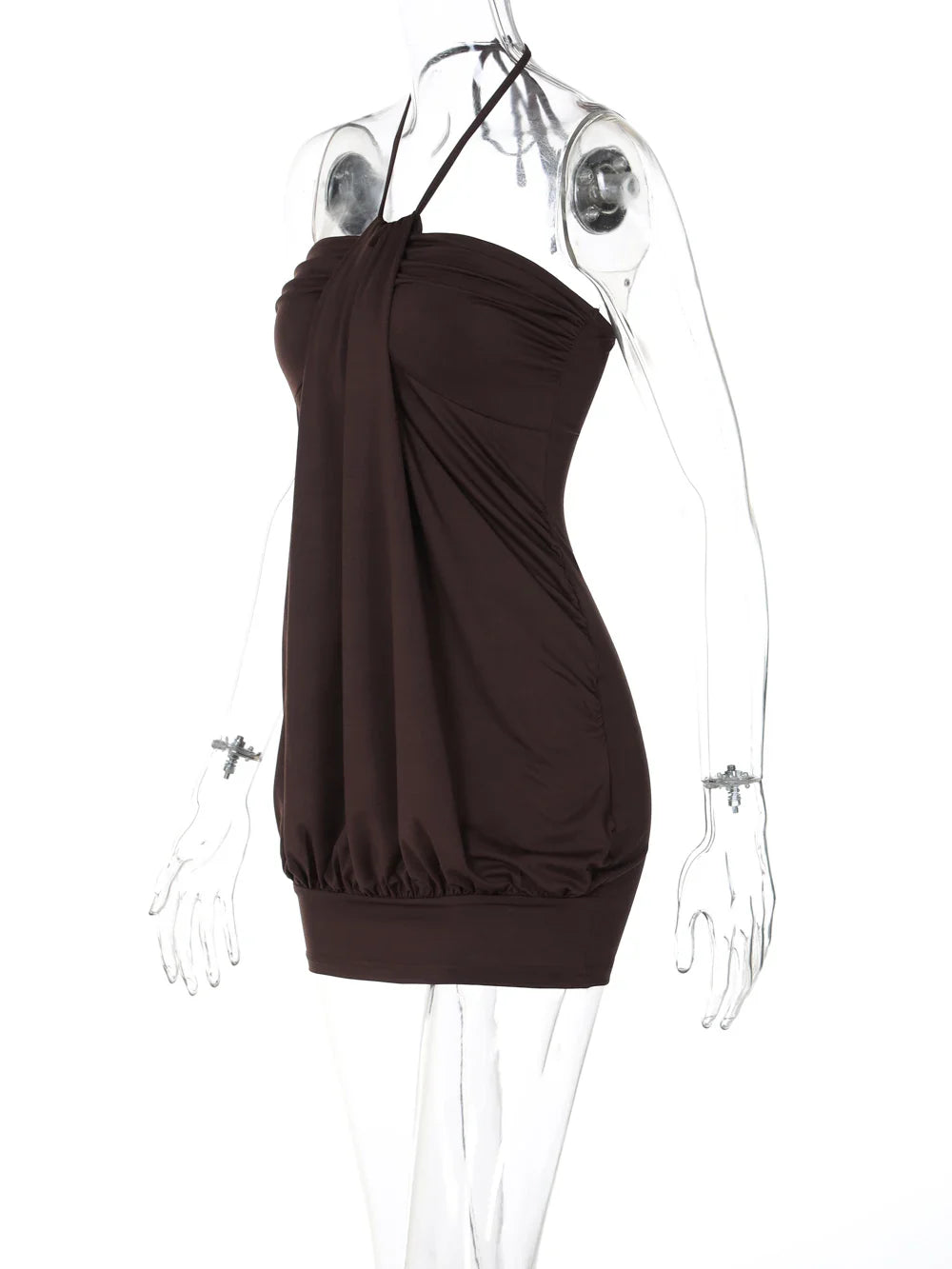 Dulzura Sexy Mini Halter Ruched Backless Dress for Women Summer Sleeveless Party Club Short Dress Solid Y2K Style