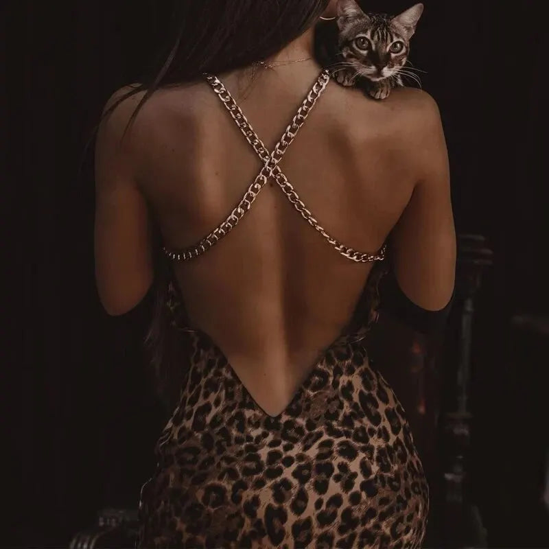 Sexy Leopard Bodycon Evening Dress for Women Stylish Party Club Wear Long Sleeve Summer Outfit