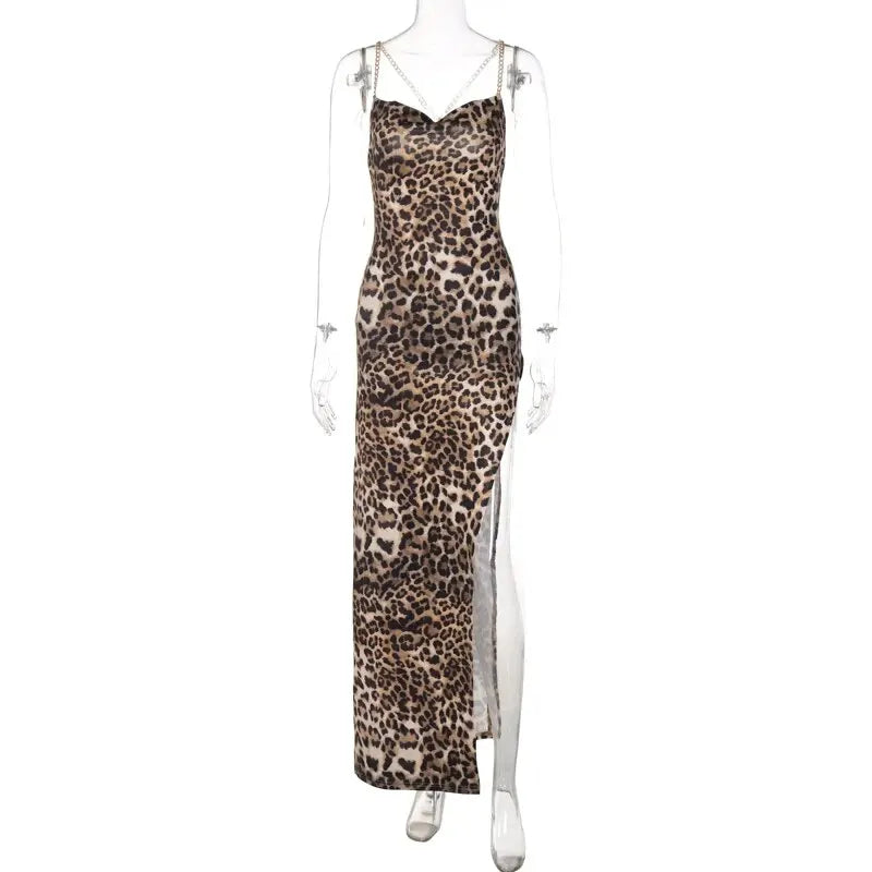 Sexy Leopard Bodycon Evening Dress for Women Stylish Party Club Wear Long Sleeve Summer Outfit