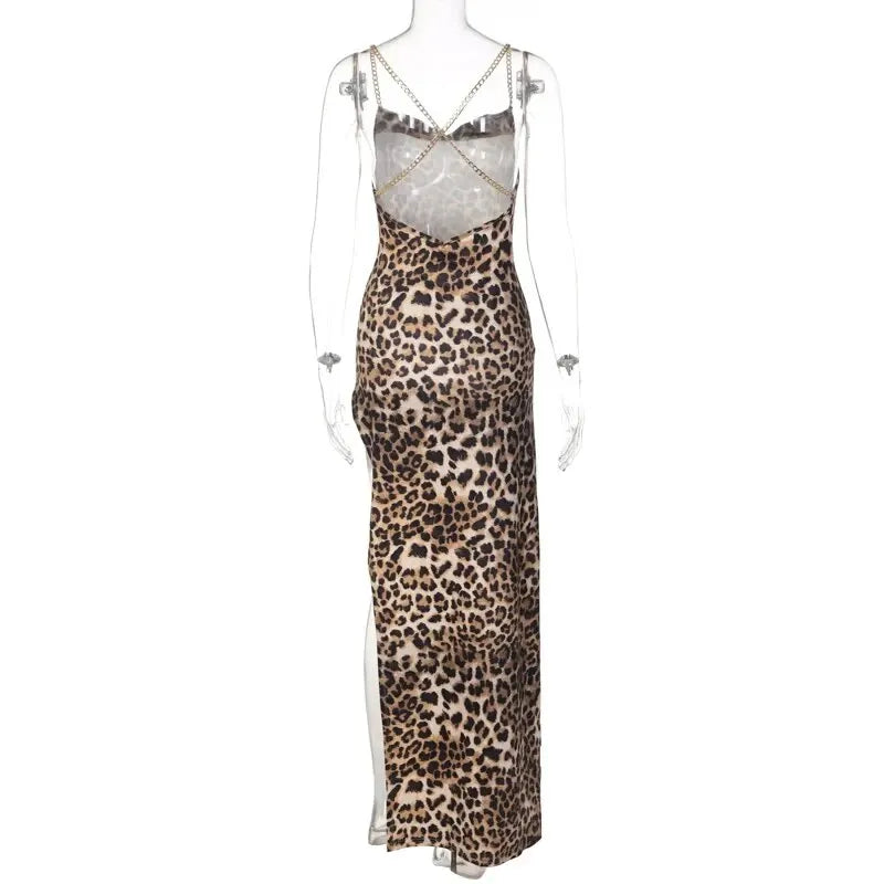 Sexy Leopard Bodycon Evening Dress for Women Stylish Party Club Wear Long Sleeve Summer Outfit