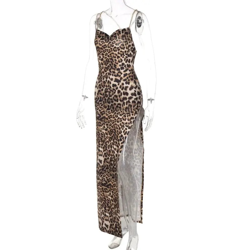Sexy Leopard Bodycon Evening Dress for Women Stylish Party Club Wear Long Sleeve Summer Outfit