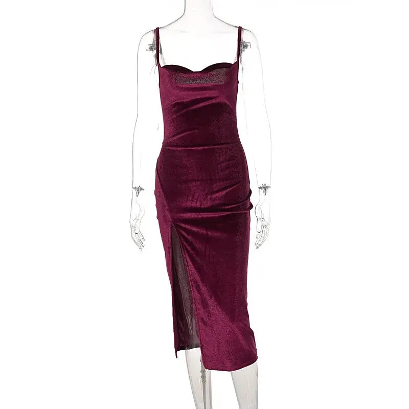 Elegant Velvet Bodycon Midi Dress for Women with Long Sleeves and Round Neck Perfect for Party, Club, and Evening Events