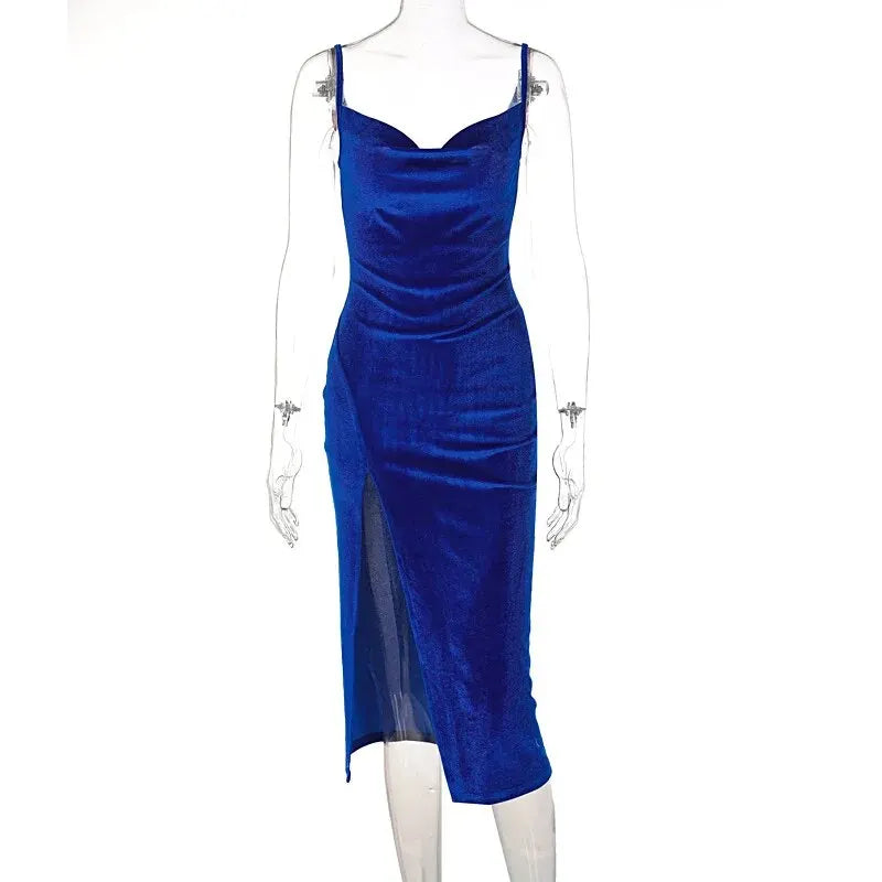 Elegant Velvet Bodycon Midi Dress for Women with Long Sleeves and Round Neck Perfect for Party, Club, and Evening Events