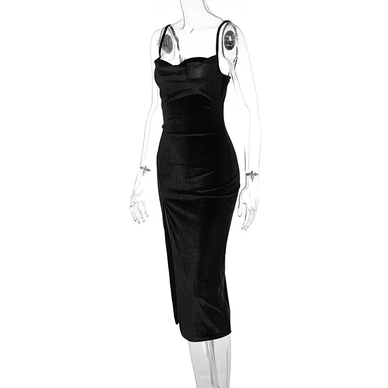Elegant Velvet Bodycon Midi Dress for Women with Long Sleeves and Round Neck Perfect for Party, Club, and Evening Events