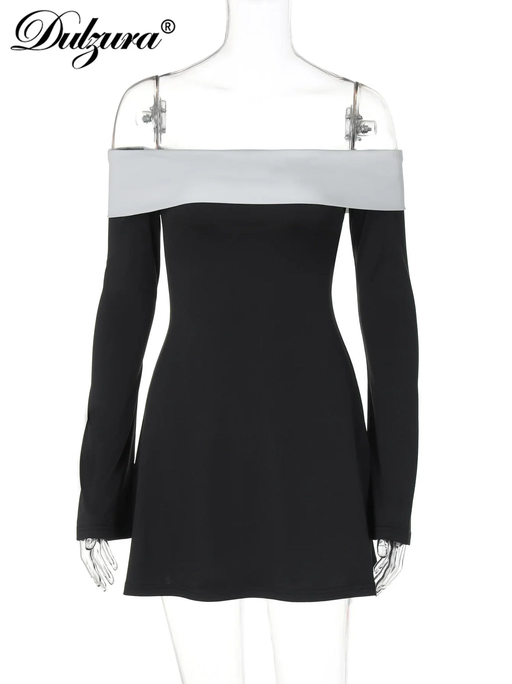 Dulzura Off Shoulder Long Sleeve Slim Mini Dress for Women Elegant Sexy Party Prom Clubwear Spring Fashion
