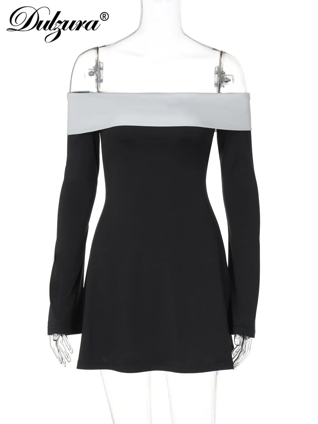 Dulzura Off Shoulder Long Sleeve Slim Mini Dress for Women Elegant Sexy Party Prom Clubwear Spring Fashion