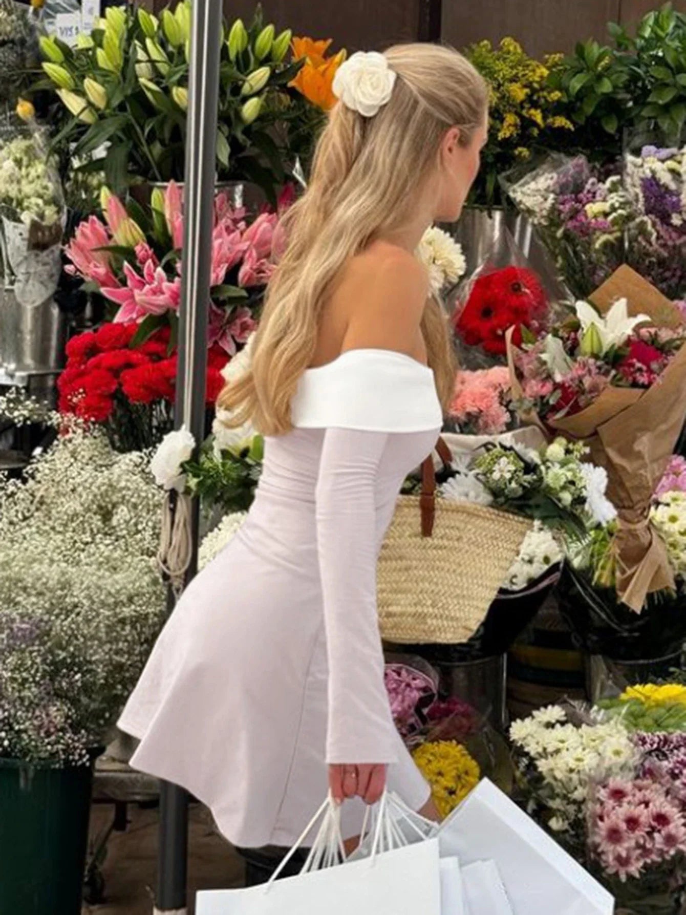 Dulzura Off Shoulder Long Sleeve Slim Mini Dress for Women Elegant Sexy Party Prom Clubwear Spring Fashion