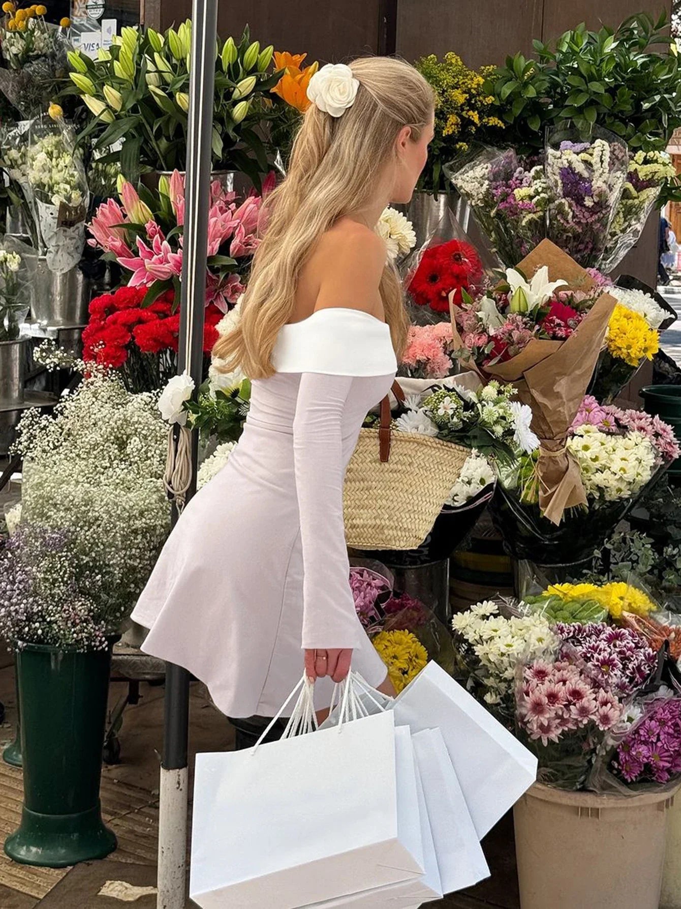 Dulzura Off Shoulder Long Sleeve Slim Mini Dress for Women Elegant Sexy Party Prom Clubwear Spring Fashion