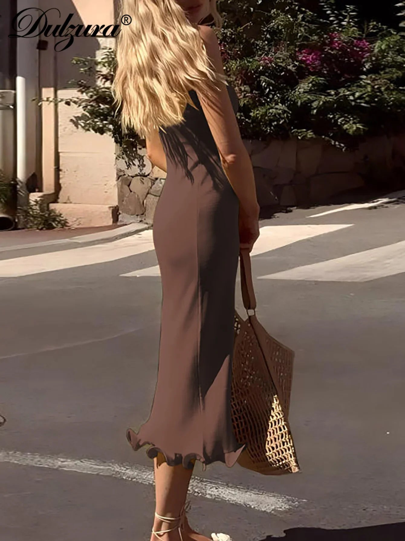 Dulzura Sleeveless Ruffles Patchwork Strapless Bodycon Midi Dress for Women Elegant Solid Sexy Party and Clubwear for Autumn and Winter