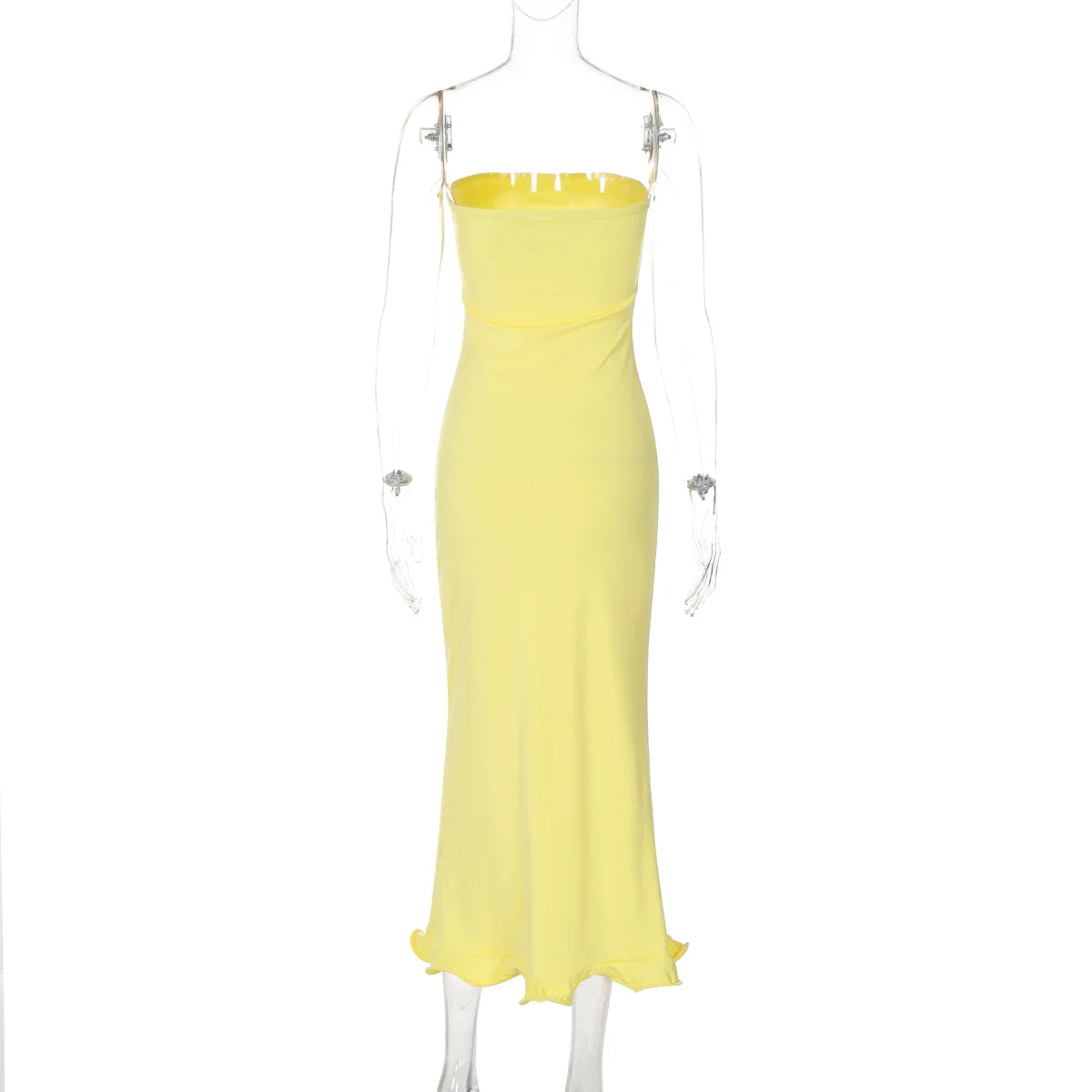 Dulzura Sleeveless Ruffles Patchwork Strapless Bodycon Midi Dress for Women Elegant Solid Sexy Party and Clubwear for Autumn and Winter