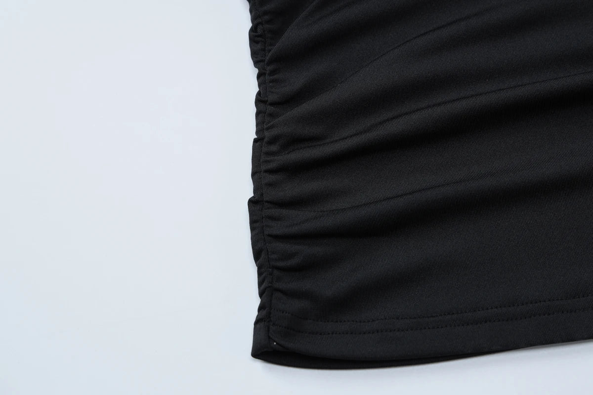 Off Shoulder Long Sleeve Button Ruched Bodycon Crop Top Sexy Elegant Solid Color Party Club Streetwear for Autumn and Winter