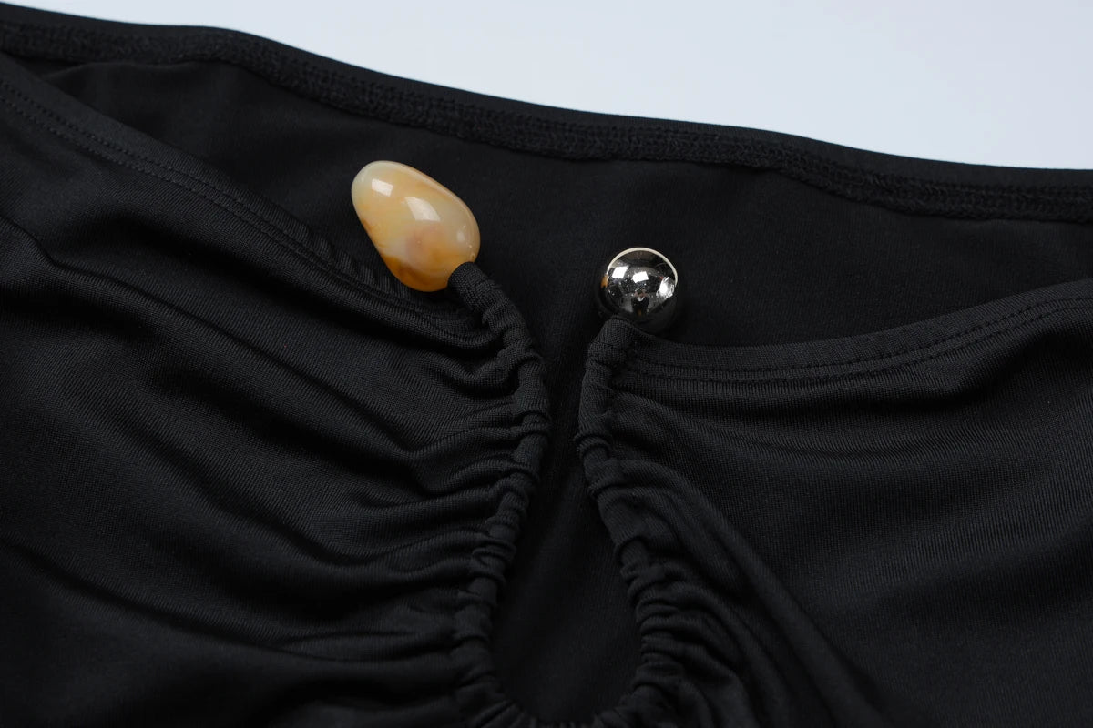 Off Shoulder Long Sleeve Button Ruched Bodycon Crop Top Sexy Elegant Solid Color Party Club Streetwear for Autumn and Winter