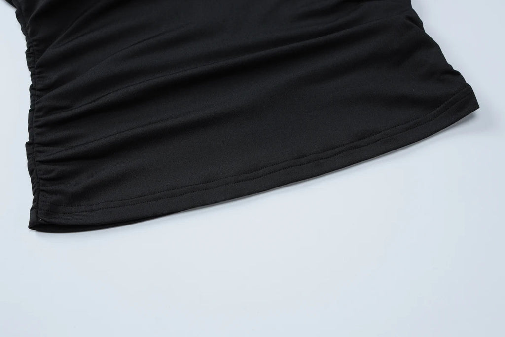 Off Shoulder Long Sleeve Button Ruched Bodycon Crop Top Sexy Elegant Solid Color Party Club Streetwear for Autumn and Winter