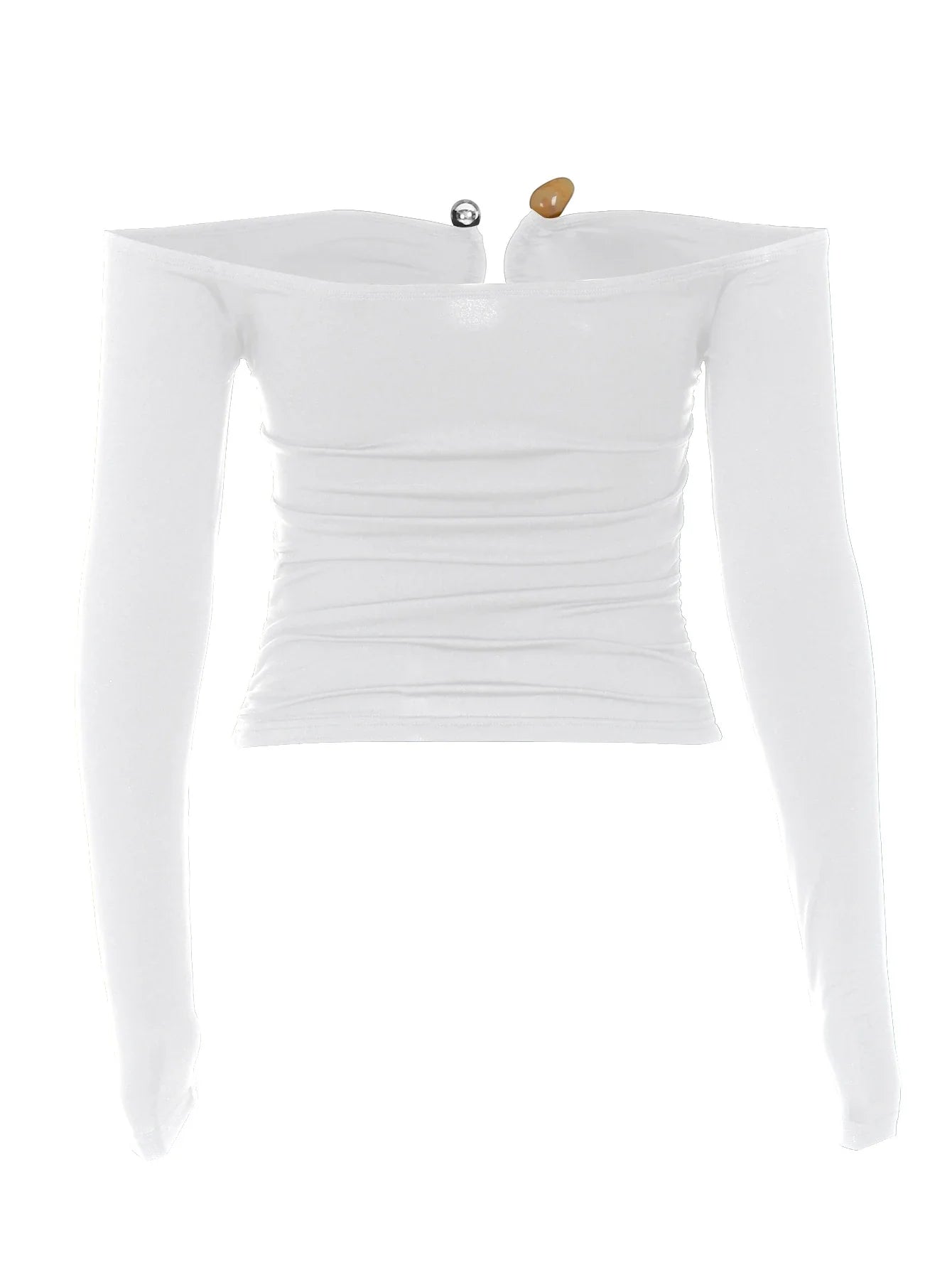 Off Shoulder Long Sleeve Button Ruched Bodycon Crop Top Sexy Elegant Solid Color Party Club Streetwear for Autumn and Winter