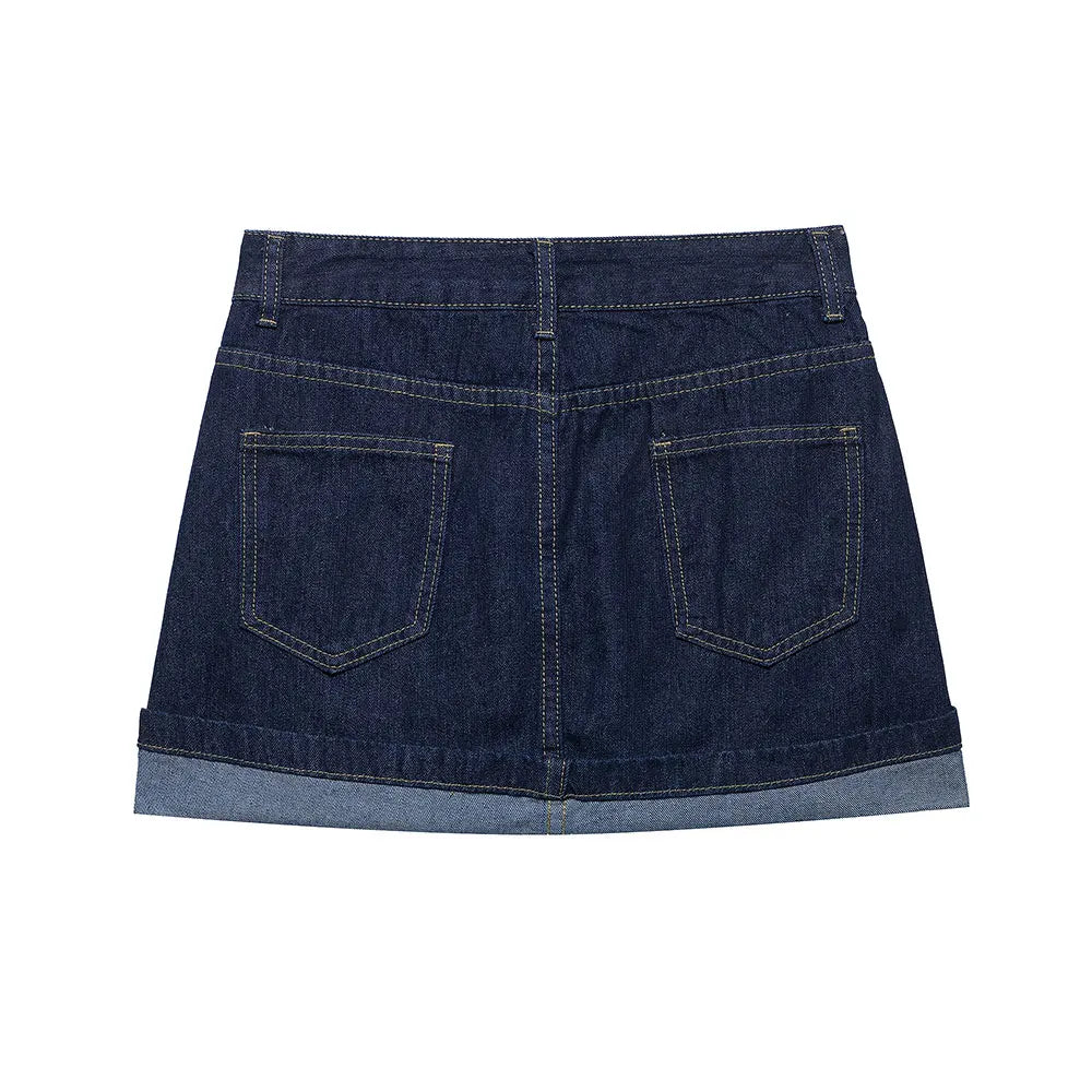 Women's Y2K Denim Two-Piece Set Long Sleeve Jacket with Front Zipper Mini Skirt Casual Chic Skirt Outfit