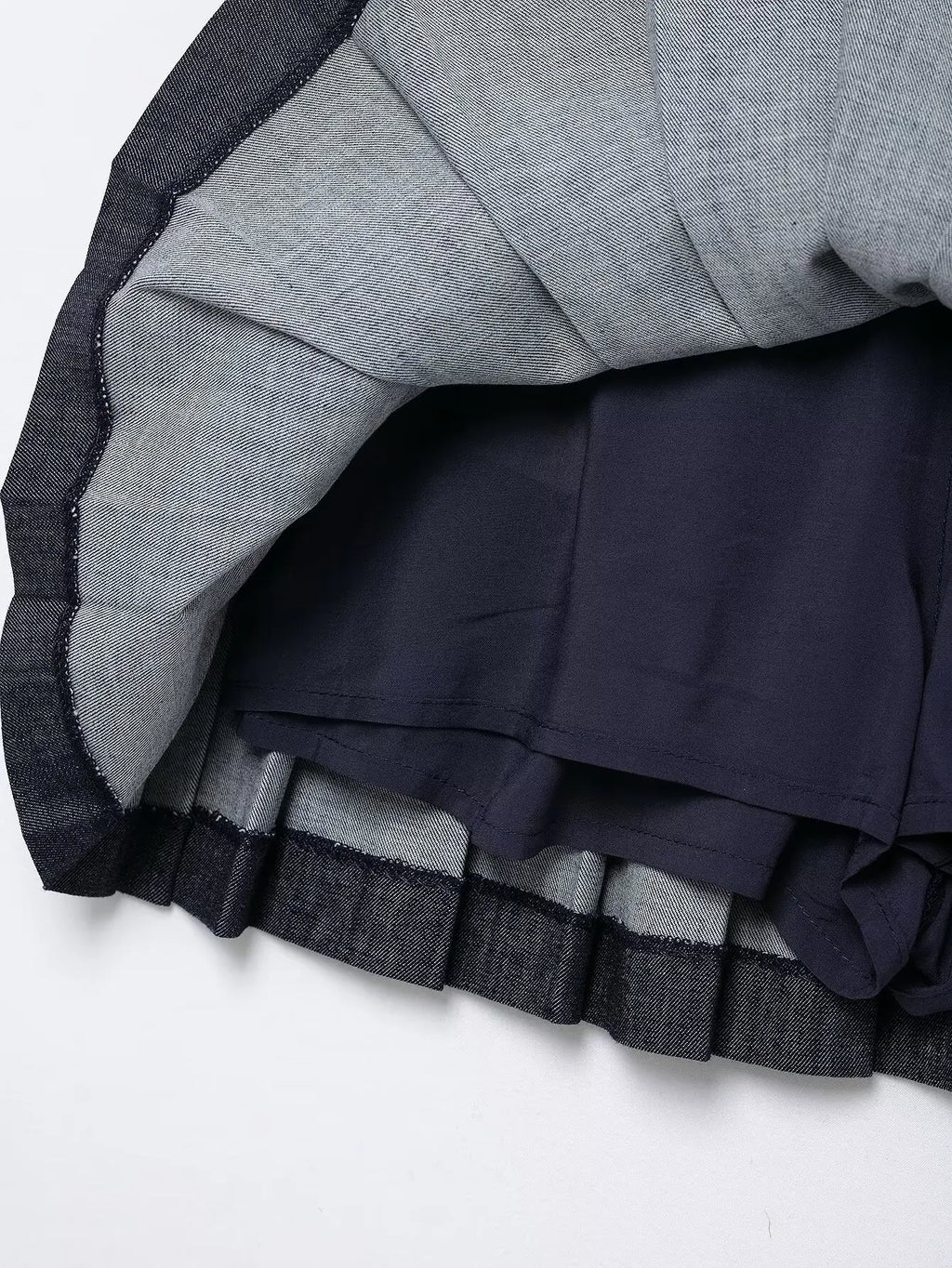 Women's Two-Piece Denim Set Featuring Pleated Jacket and Side Zipper Skirt Shorts Chic Casual Outfit for Stylish Ladies