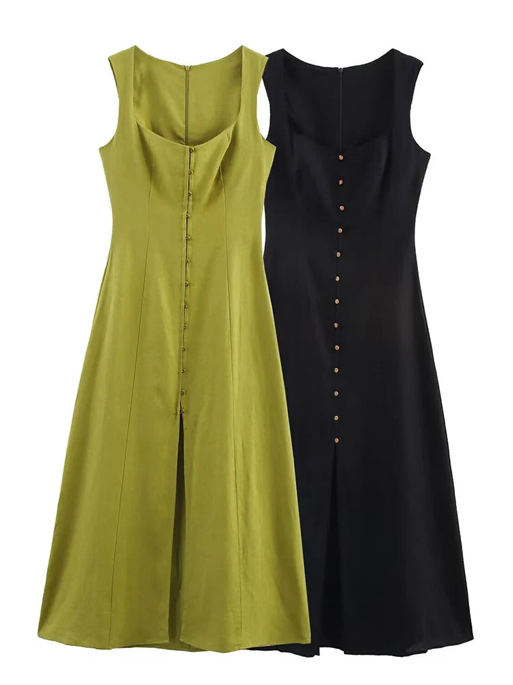 Elegant Women's A-Line Maxi Dress with Square Neck and Sleeveless Wide Sling Design for Summer Comfort and Style
