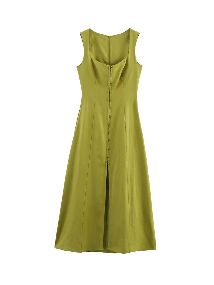 Elegant Women's A-Line Maxi Dress with Square Neck and Sleeveless Wide Sling Design for Summer Comfort and Style